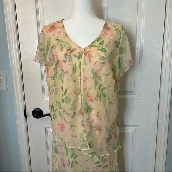 Vintage Fairy Floral Print Pastel Butter Yellow Dress 16 Romantic Faerie Dreamy - Picture 4 of 9